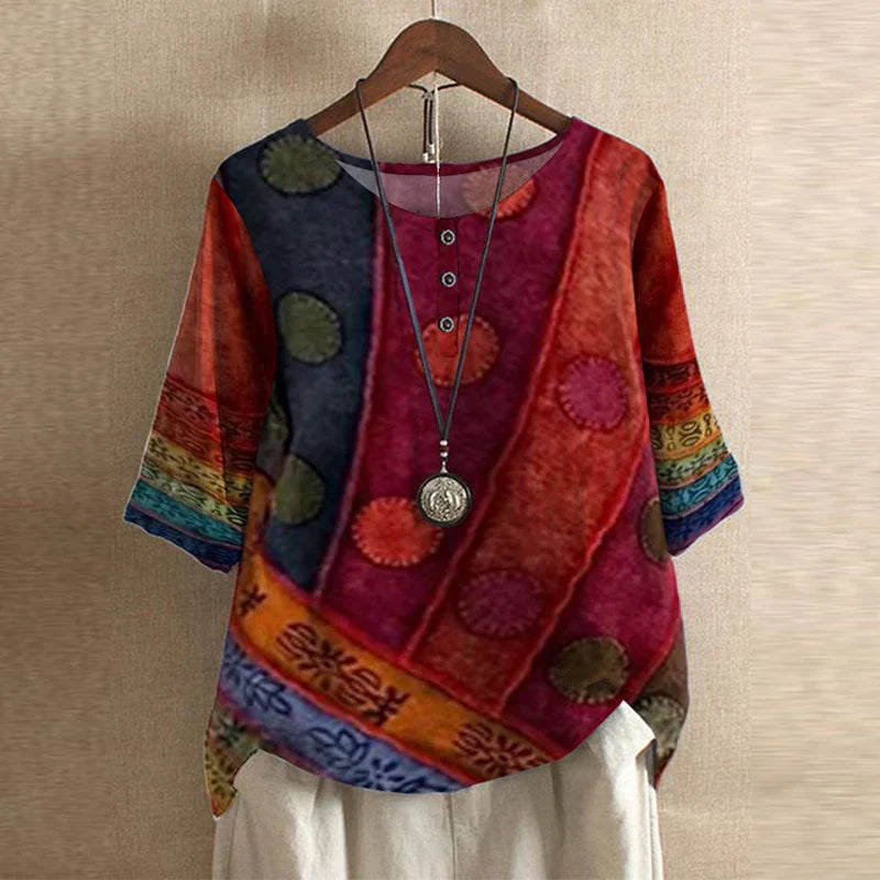 Top Women's | Vintage Floral Print & Relaxed Fit Blouse