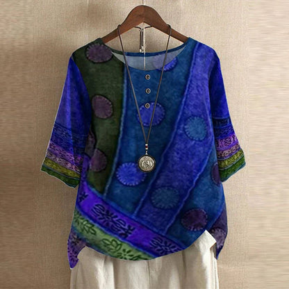 Top Women's | Vintage Floral Print & Relaxed Fit Blouse