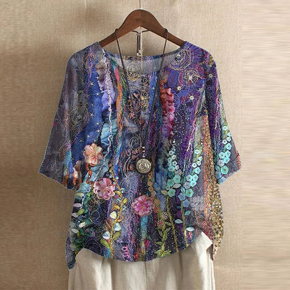 Top Women's | Vintage Floral Print & Relaxed Fit Blouse