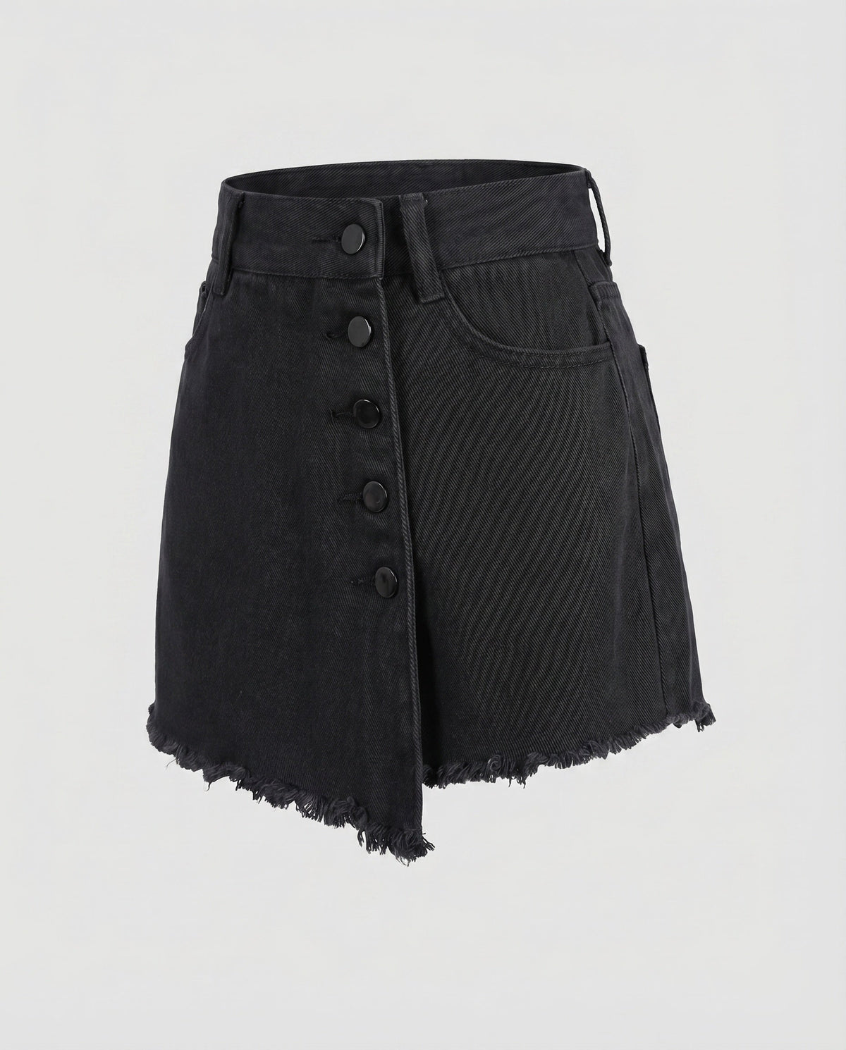 Women's button-front raw-hem skort in Black
