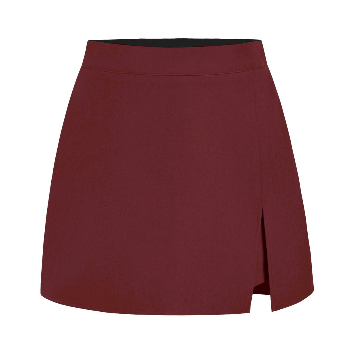 Women's high-waist front-slit skort in Wine red