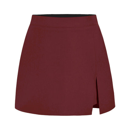 Women's high-waist front-slit skort in Wine red