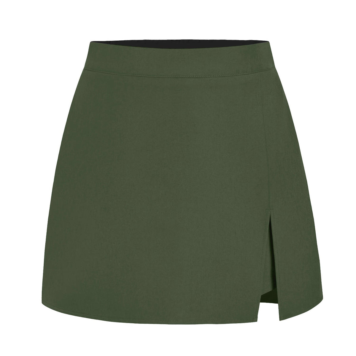 Women's high-waist front-slit skort in Army green