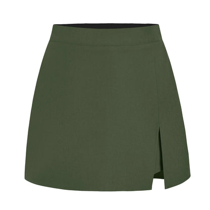 Women's high-waist front-slit skort in Army green