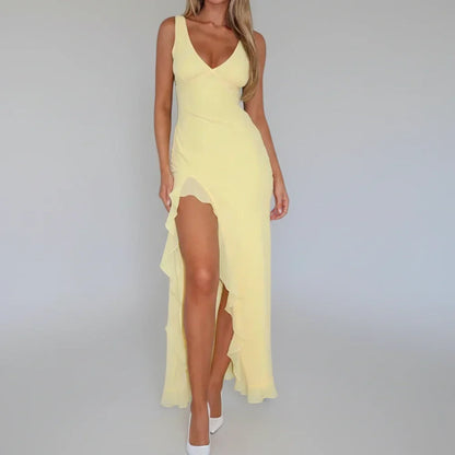 Women's maxi sleeveless dress with a V-neckline