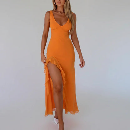 Women's maxi sleeveless dress with a V-neckline