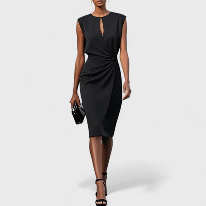Women's Sleeveless Ruched Waist Keyhole Formal & Evening Dress - Black