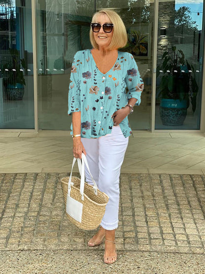 Blouse Women's | Three-Quarter Sleeve & Floral Print