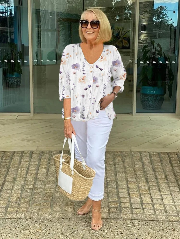 Blouse Women's | Three-Quarter Sleeve & Floral Print