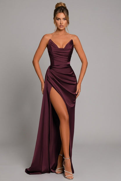Bodycon Maxi Dress Women's | Strapless Ruched & High Split Gown
