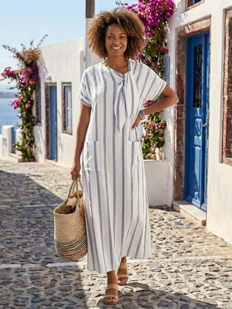 Midi striped dress with pockets