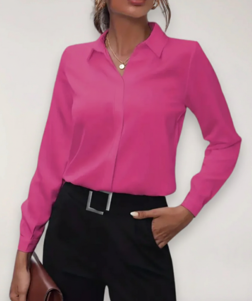 Elegant women's blouse, Bella tailored button-up blouse with classic collar and long sleeves, in a soft fabric.
