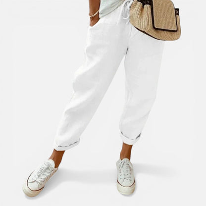 Women's tapered pants with a drawstring waist