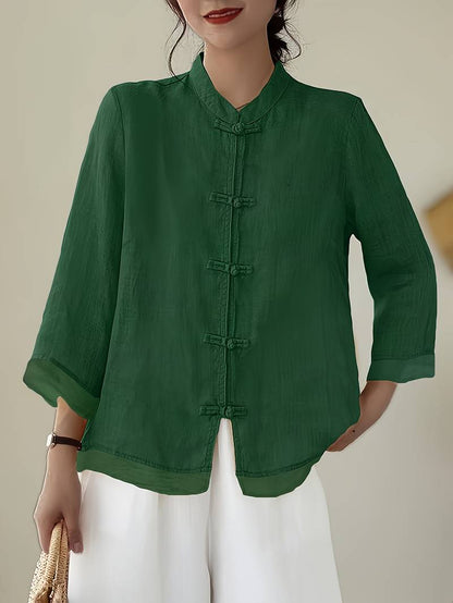 Women's three-quarter-sleeve blouse with a Mandarin collar