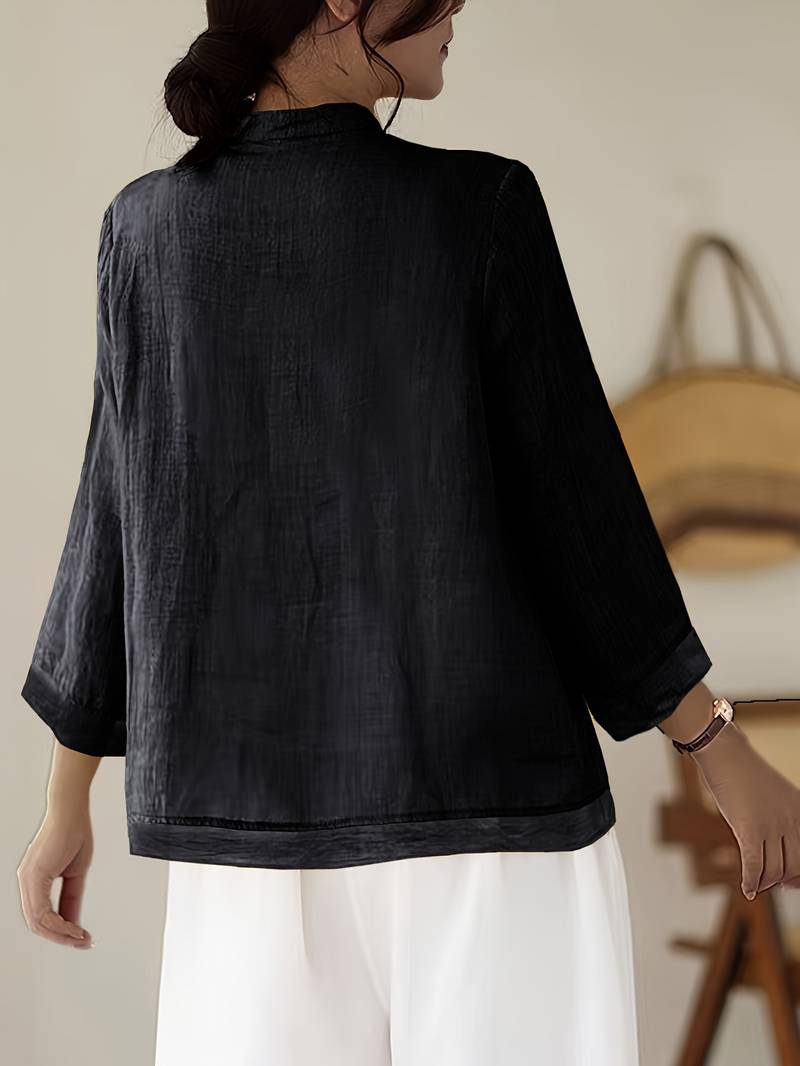 Women's three-quarter-sleeve blouse with a Mandarin collar