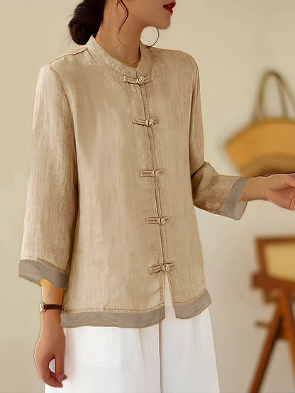 Women's three-quarter-sleeve blouse with a Mandarin collar