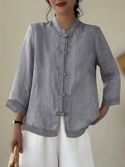 Women's three-quarter-sleeve blouse with a Mandarin collar