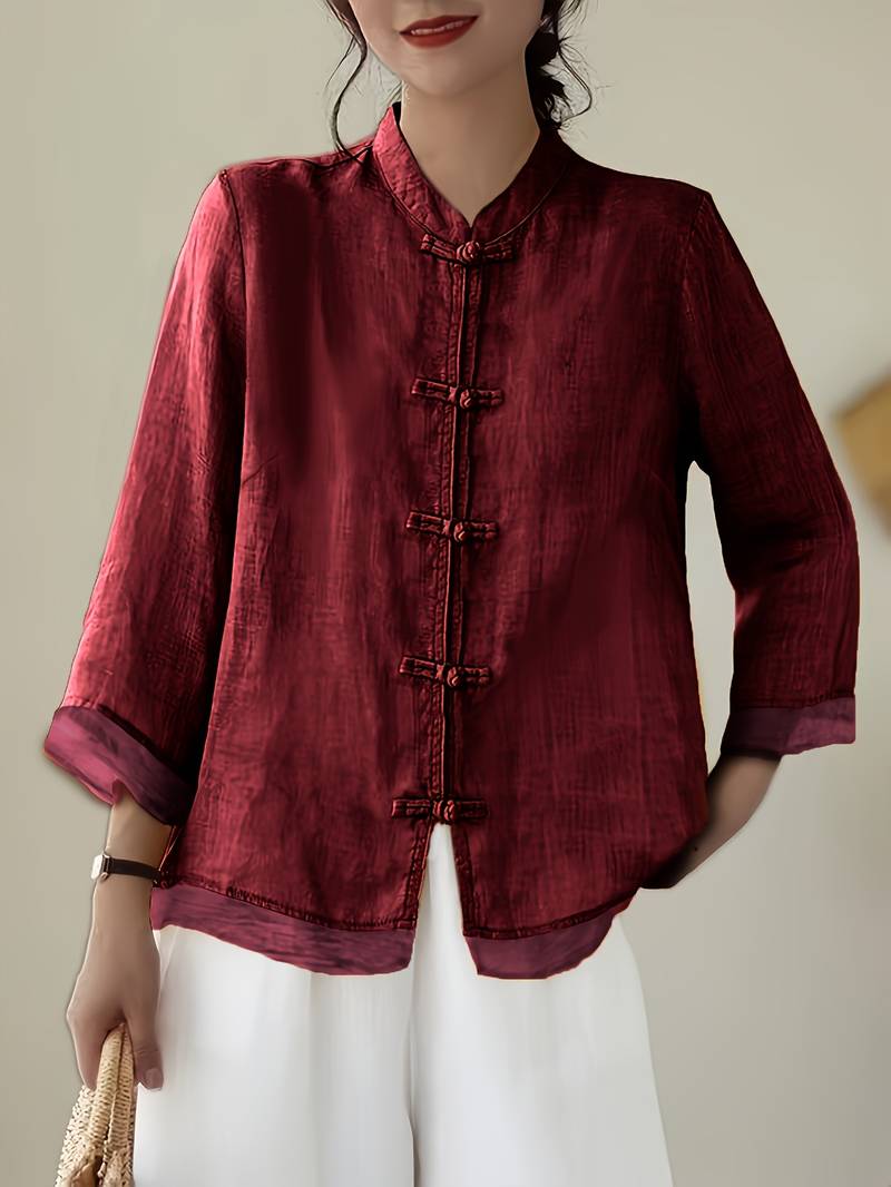 Women's three-quarter-sleeve blouse with a Mandarin collar