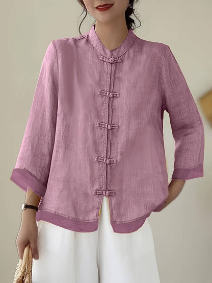Women's three-quarter-sleeve blouse with a Mandarin collar