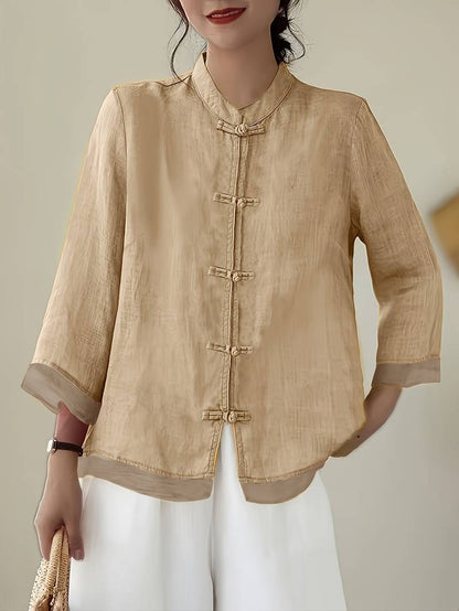 Women's three-quarter-sleeve blouse with a Mandarin collar