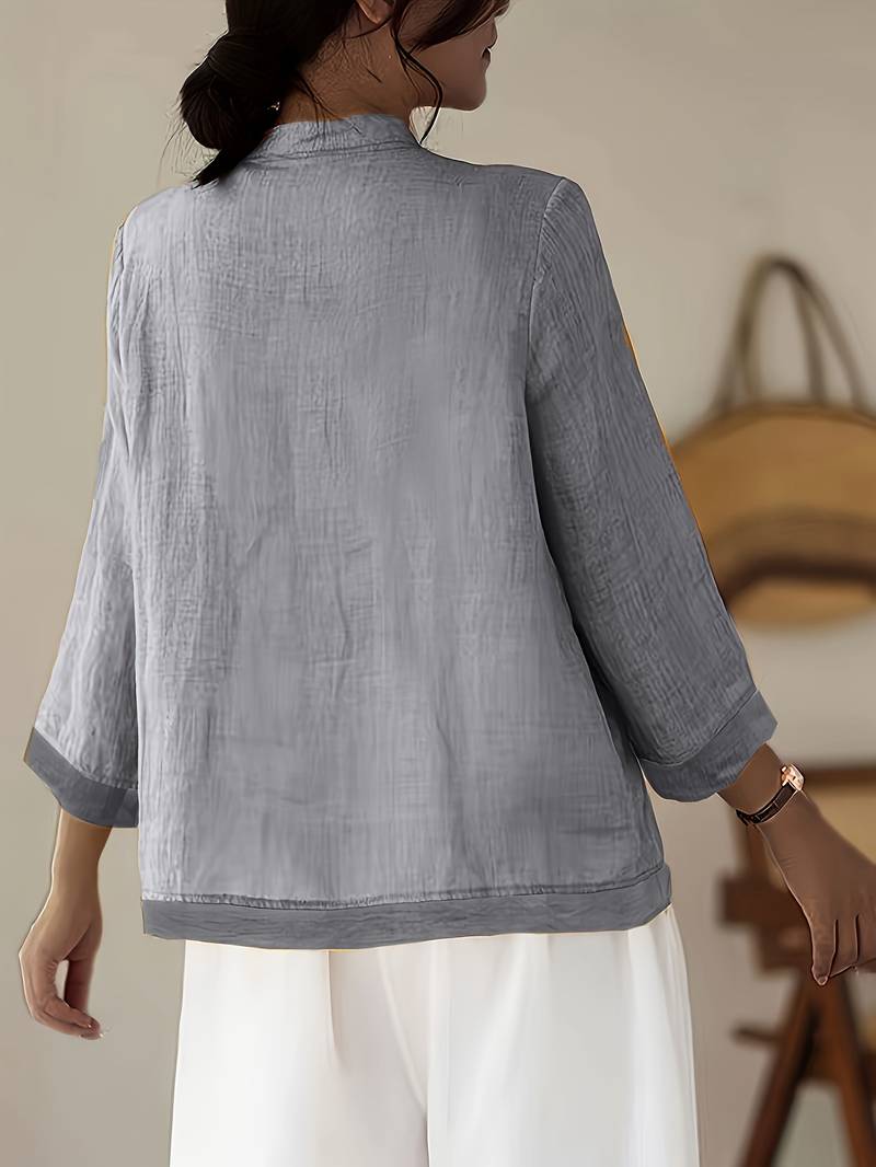 Women's three-quarter-sleeve blouse with a Mandarin collar