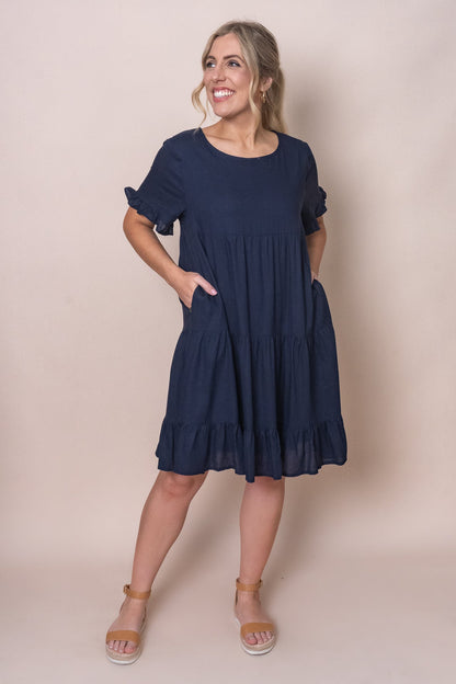 Tiered knee-length dress with a round neckline