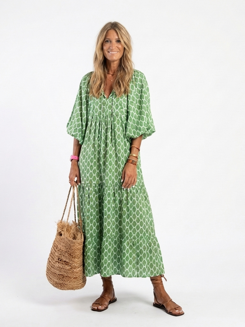 Tiered midi dress with a V-neckline