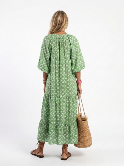 Tiered midi dress with a V-neckline