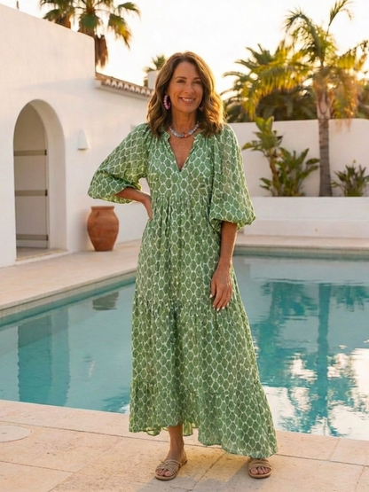 Tiered midi dress with a V-neckline