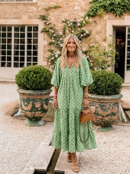 Tiered midi dress with a V-neckline