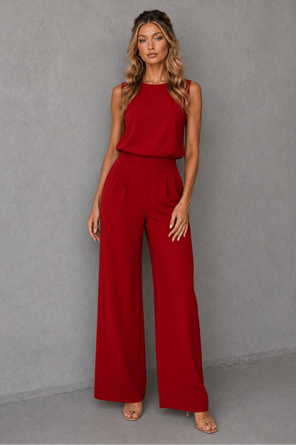 Women's wide-leg jumpsuit with a round neckline