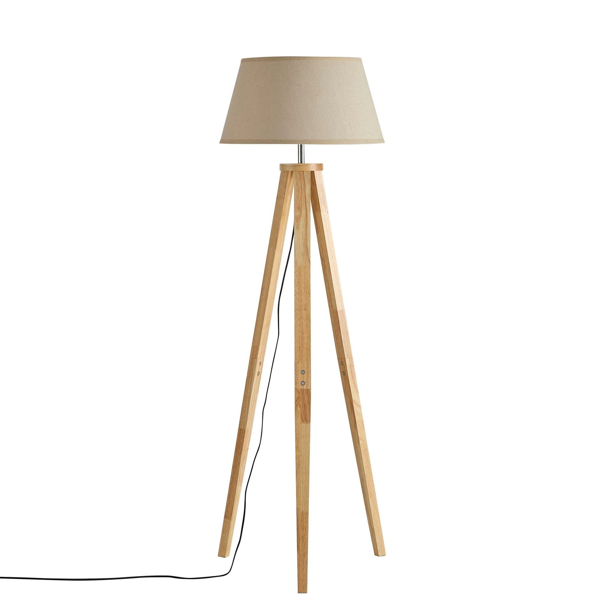 Wooden Tripod Floor Lamp with White Shade – Sturdy Natural Style Lighting