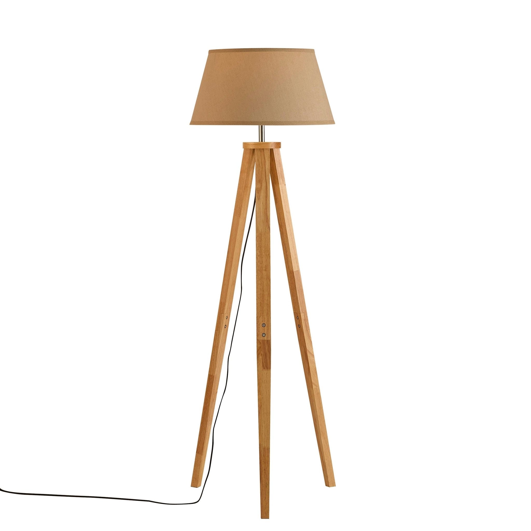 Wooden Tripod Floor Lamp with White Shade – Sturdy Natural Style Lighting